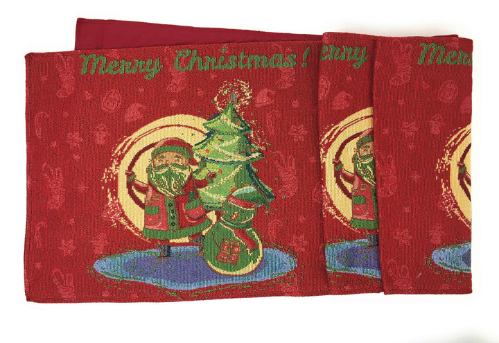 DaDa Bedding Red Santa Claus Christmas Tree Woven Tapestry Dining Table Runner (17615) - GiFTiFY