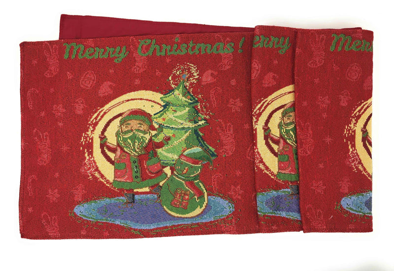 DaDa Bedding Red Santa Claus Christmas Tree Woven Tapestry Dining Table Runner (17615) Table Runners by DaDalogy Bedding Collection