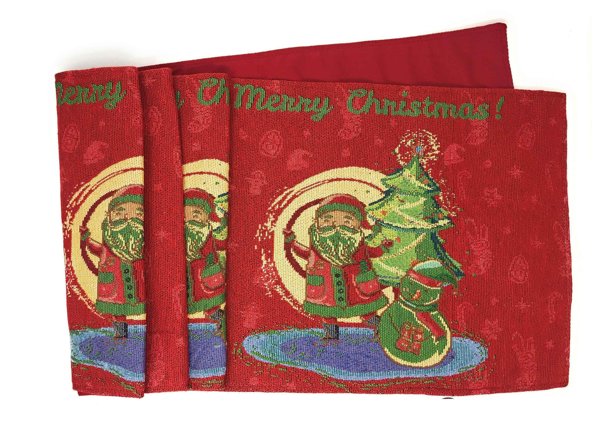 DaDa Bedding Red Santa Claus Christmas Tree Woven Tapestry Dining Table Runner (17615) Table Runners by DaDalogy Bedding Collection