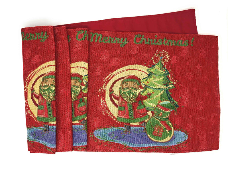 DaDa Bedding Red Santa Claus Christmas Tree Woven Tapestry Dining Table Runner (17615) Table Runners by DaDalogy Bedding Collection