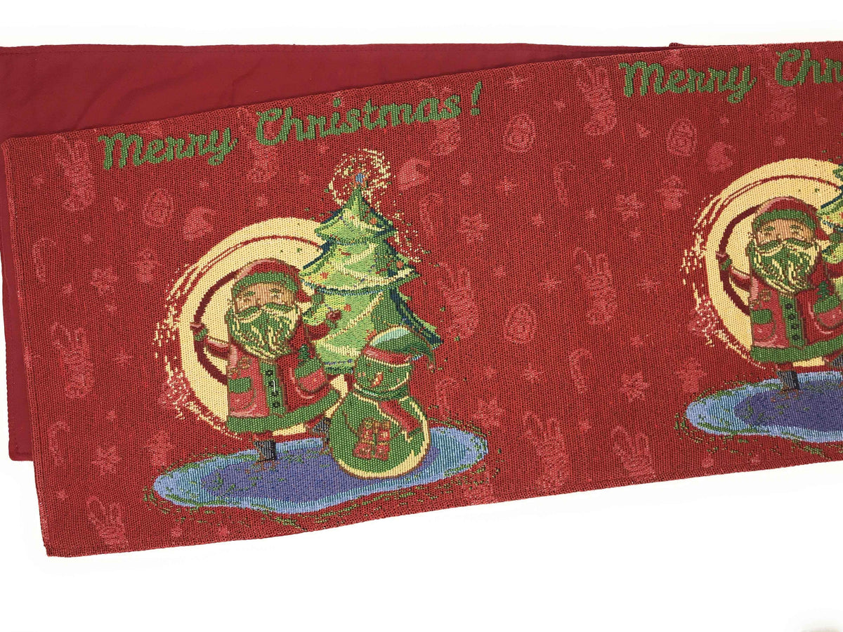 DaDa Bedding Red Santa Claus Christmas Tree Woven Tapestry Dining Table Runner (17615) Table Runners by DaDalogy Bedding Collection