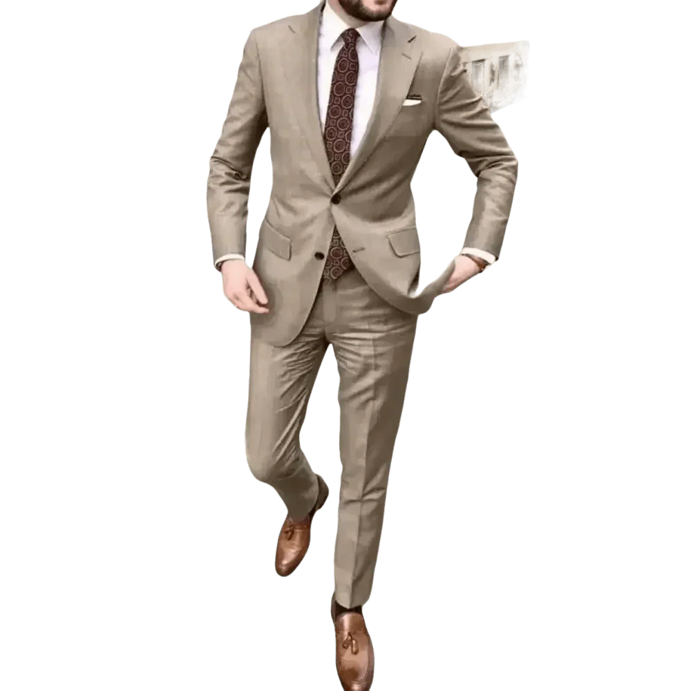 Tan Notched Lapel Men’s Suit Handsome Patterned Tie Wedding Tuxedos - GiFTiFY