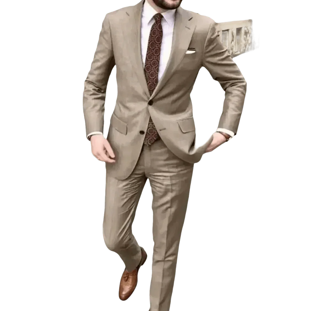 Tan Notched Lapel Men’s Suit Handsome Patterned Tie Wedding Tuxedos - GiFTiFY