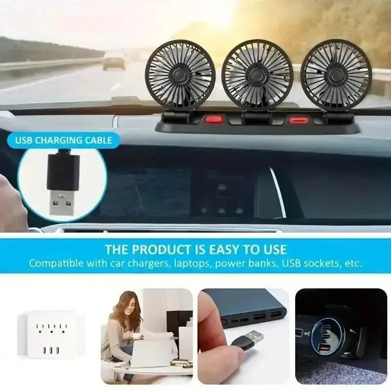 Three-Head USB Car Fan with Aromatherapy usb mini air cooler Car Accessories by DSERS