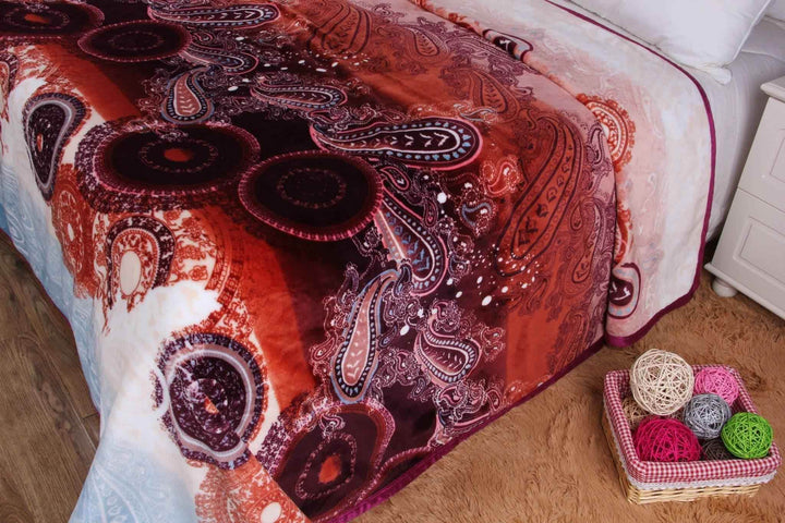 DaDa Bedding Paisley Dreams Floral Burgundy Mink Fleece Flannel Throw Blanket (XY0025) - GiFTiFY