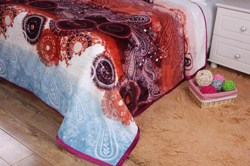 DaDa Bedding Paisley Dreams Floral Burgundy Mink Fleece Flannel Throw Blanket (XY0025) Throw Blankets by DaDalogy Bedding Collection