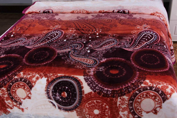 DaDa Bedding Paisley Dreams Floral Burgundy Mink Fleece Flannel Throw Blanket (XY0025) - GiFTiFY
