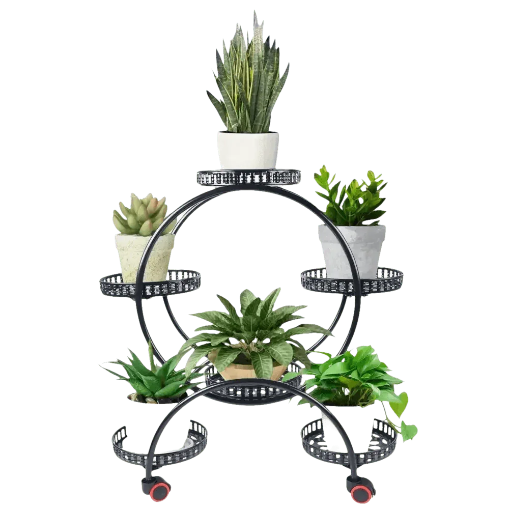 Black Metal Plant Stands Six Tier Circular Design - GiFTiFY