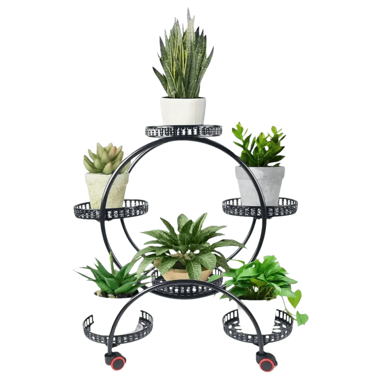 Black Metal Plant Stands Six Tier Circular Design - GiFTiFY