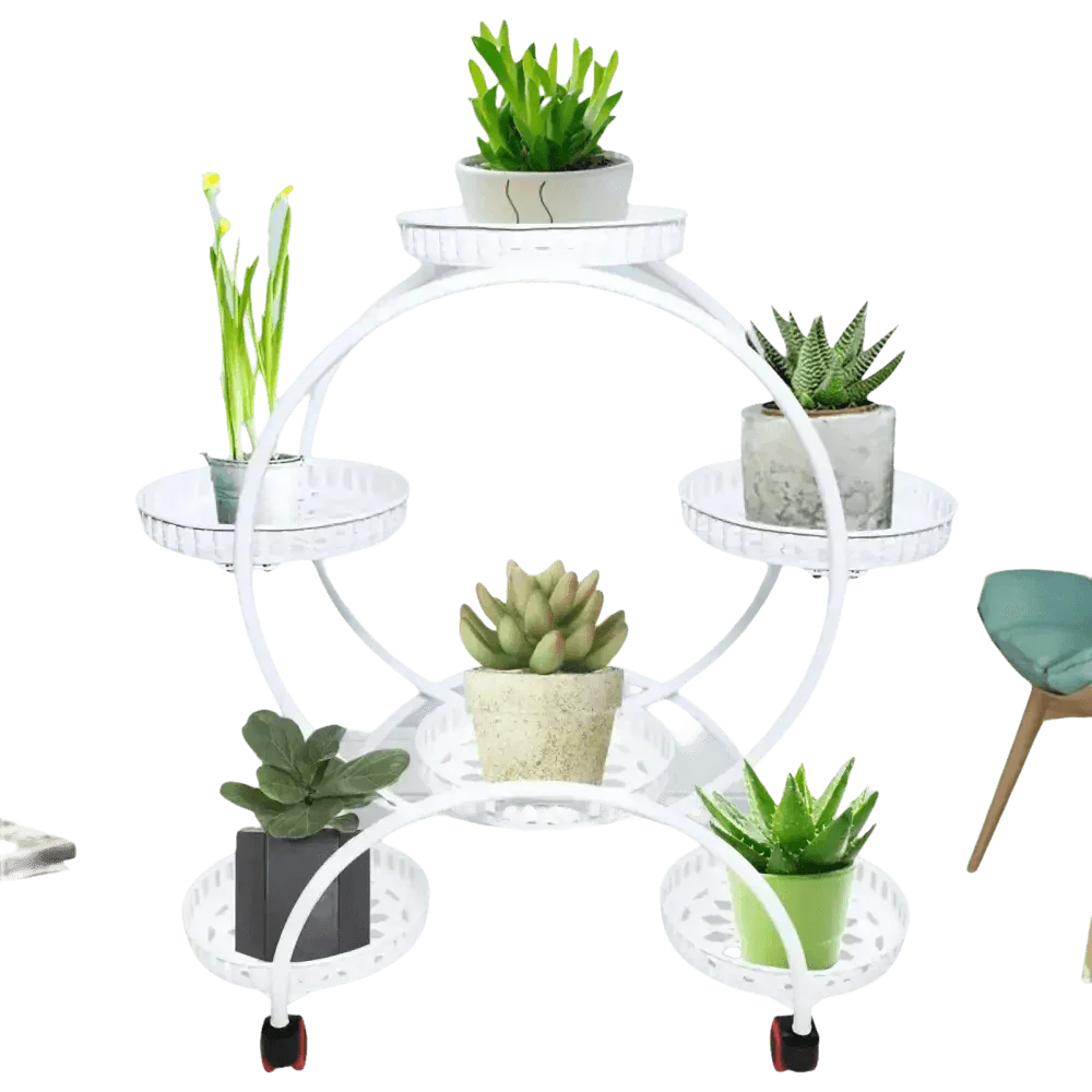 Black Metal Plant Stands Six Tier Circular Design Plant Stand by EASYBUY888 Store