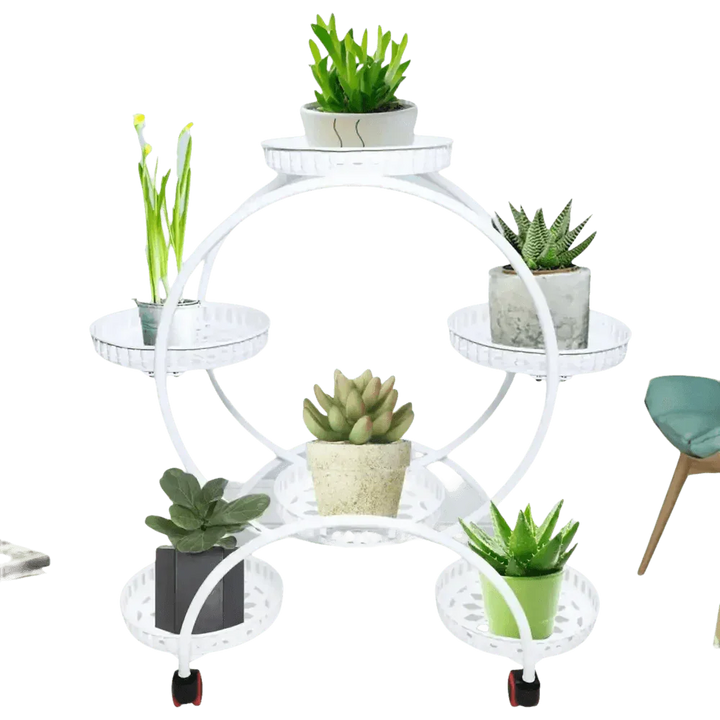 Black Metal Plant Stands Six Tier Circular Design - GiFTiFY
