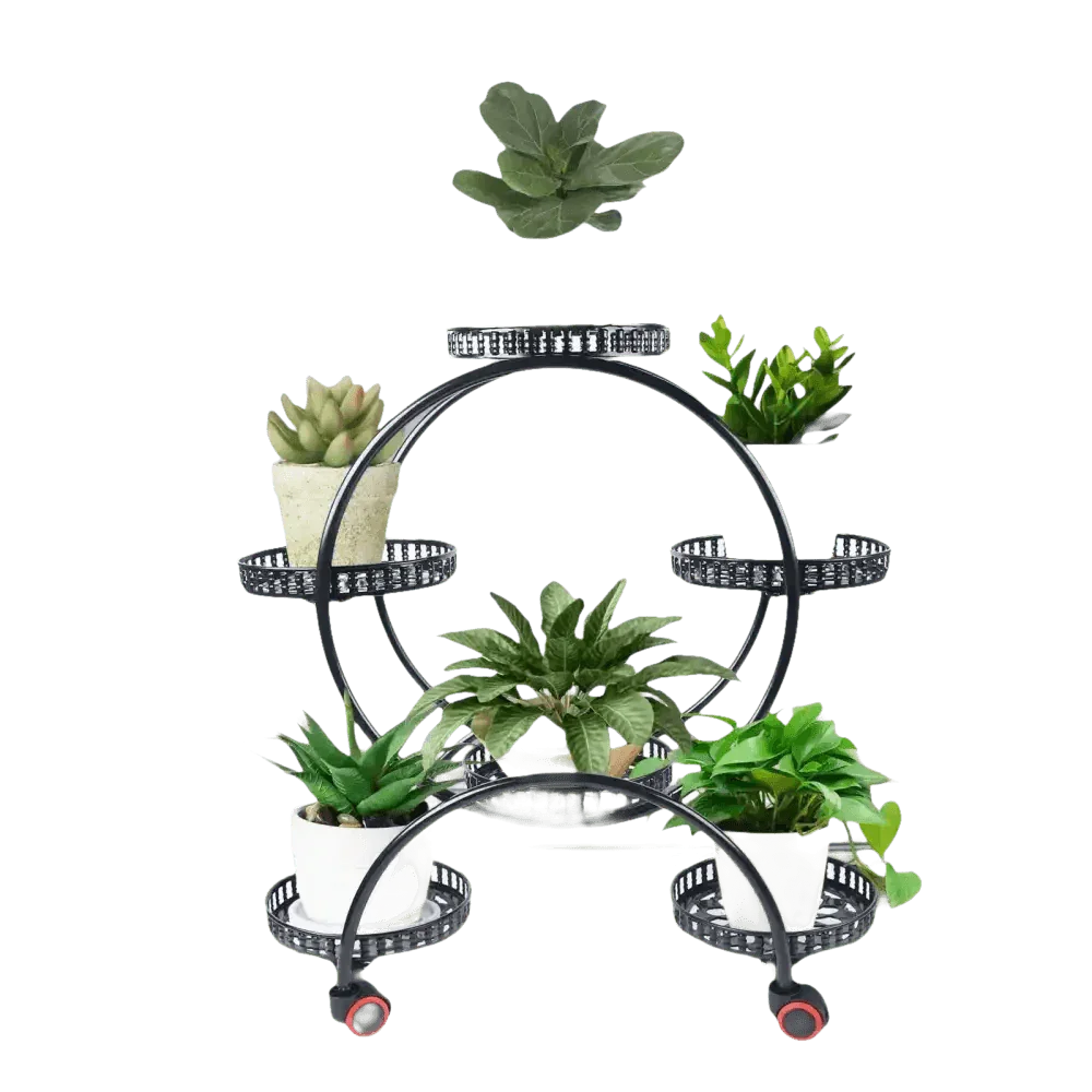 Black Metal Plant Stands Six Tier Circular Design - GiFTiFY
