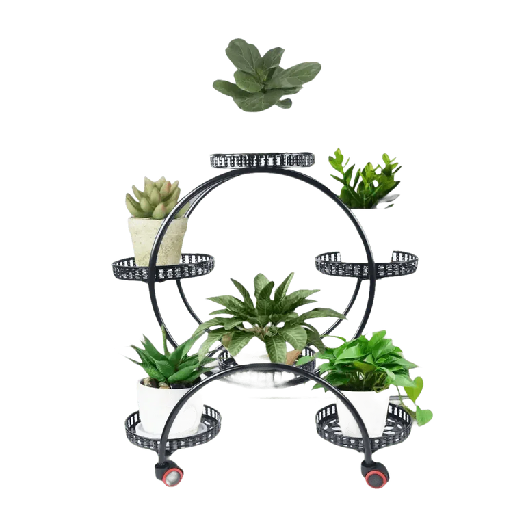 Black Metal Plant Stands Six Tier Circular Design - GiFTiFY