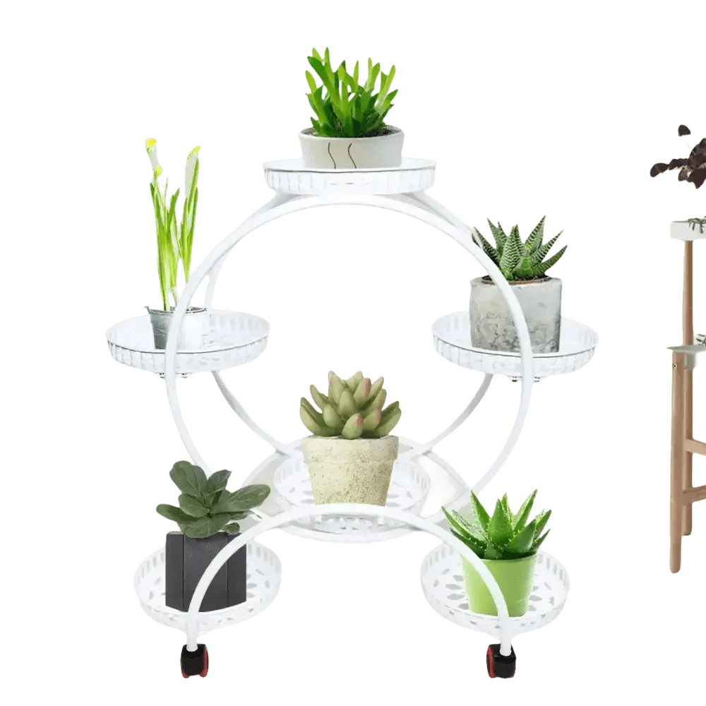 Black Metal Plant Stands Six Tier Circular Design Plant Stand by EASYBUY888 Store