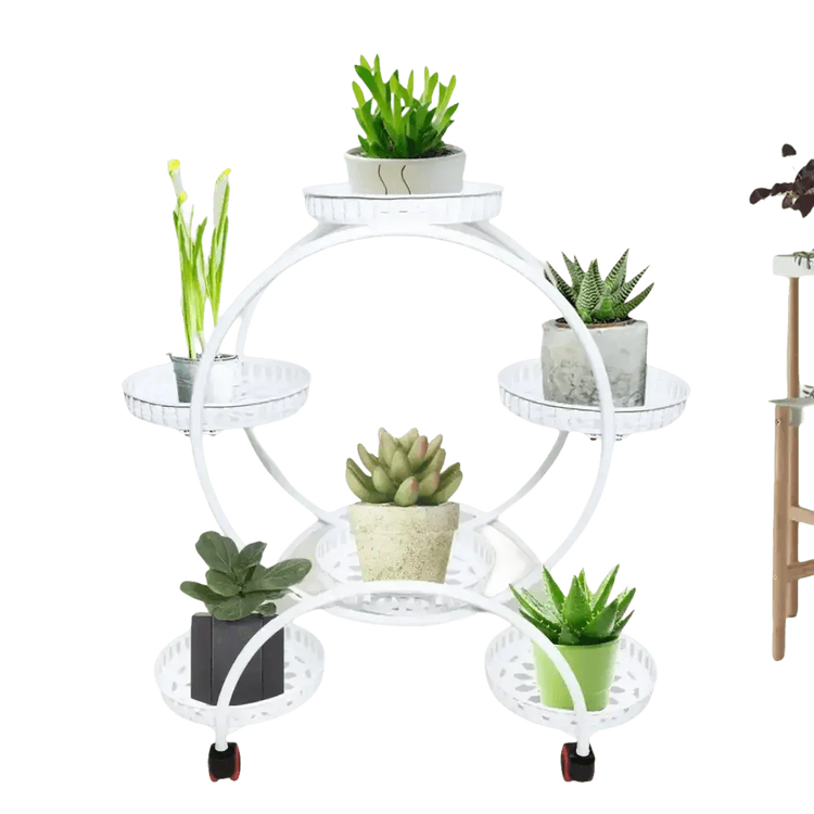 Black Metal Plant Stands Six Tier Circular Design - GiFTiFY