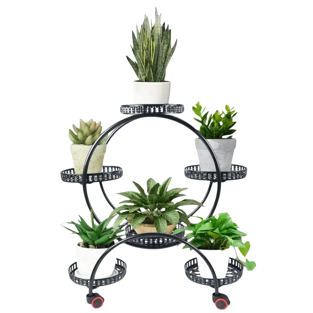 Black Metal Plant Stands Six Tier Circular Design - GiFTiFY