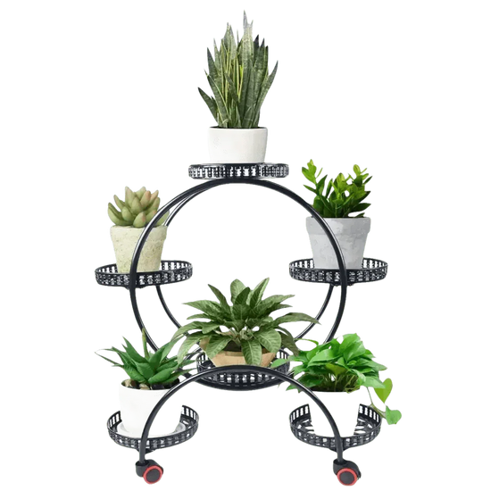 Black Metal Plant Stands Six Tier Circular Design Plant Stand by EASYBUY888 Store