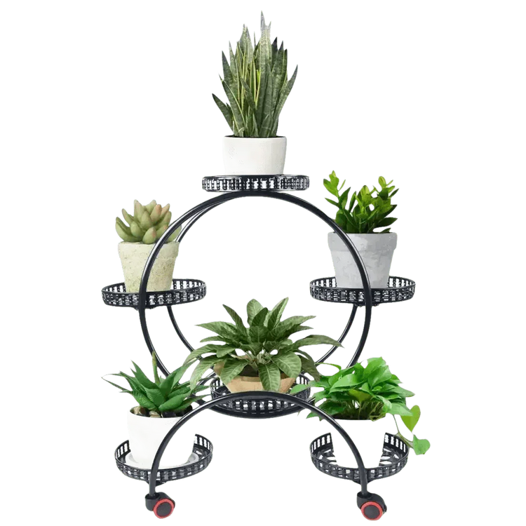 Black Metal Plant Stands Six Tier Circular Design - GiFTiFY
