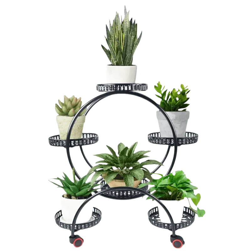 Black Metal Plant Stands Six Tier Circular Design Plant Stand by EASYBUY888 Store
