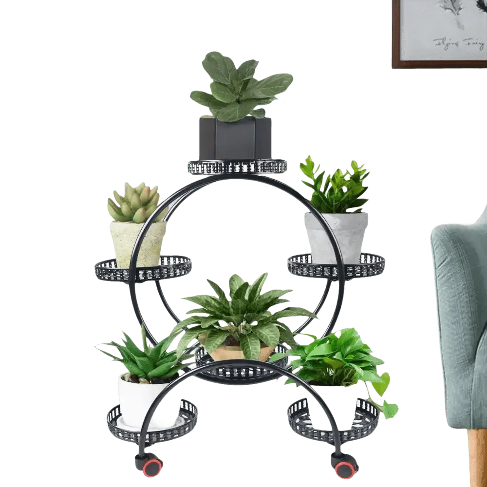 Black Metal Plant Stands Six Tier Circular Design Plant Stand by EASYBUY888 Store
