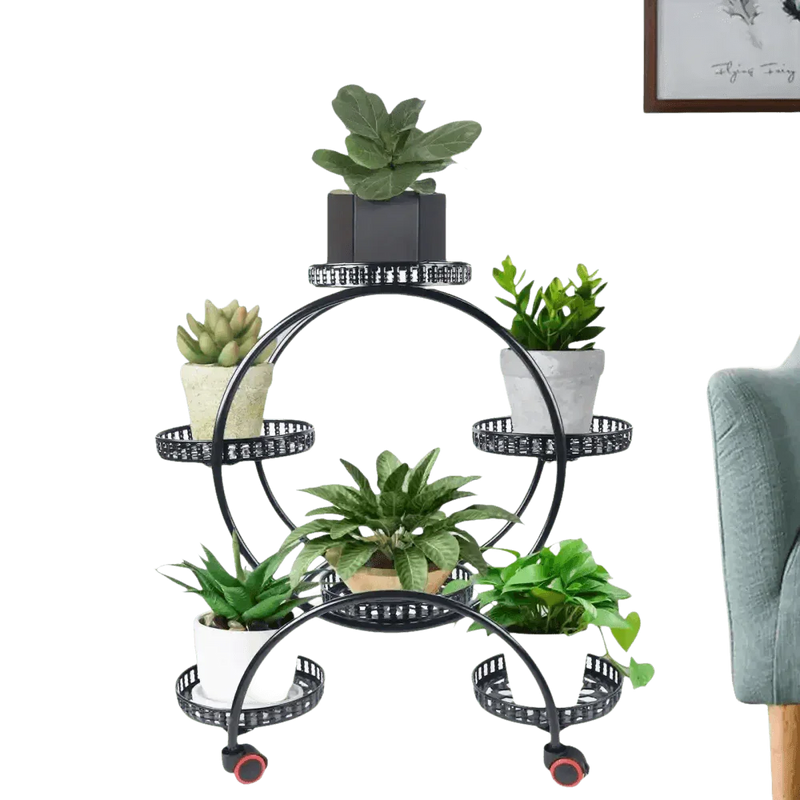 Black Metal Plant Stands Six Tier Circular Design Plant Stand by EASYBUY888 Store