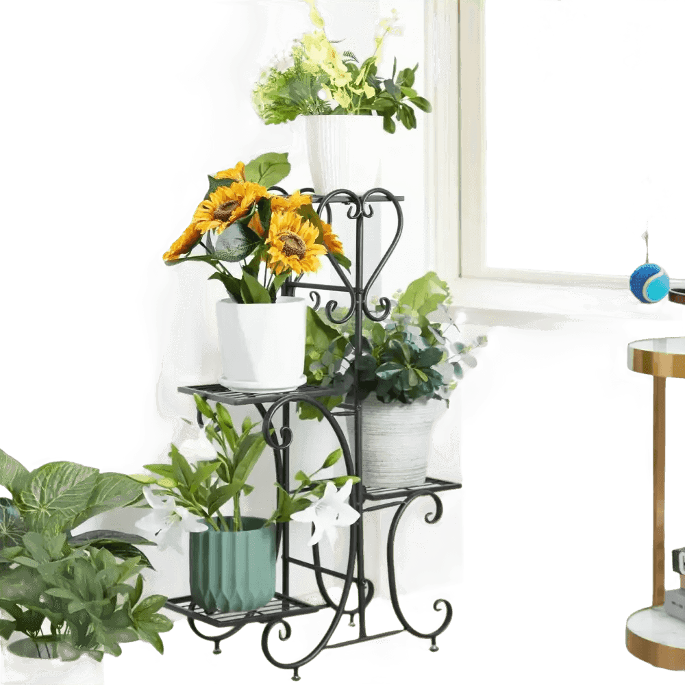 Tiered Metal Plant Stand with Plants - GiFiFY