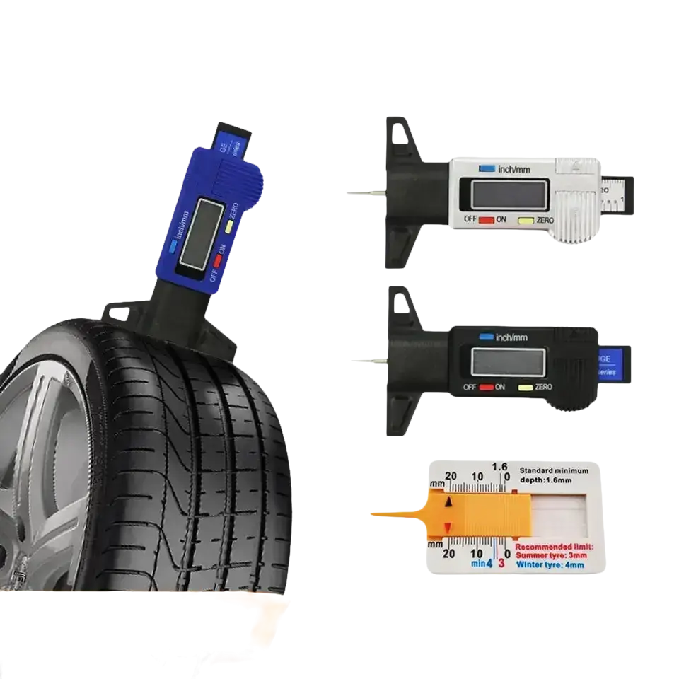 Tire tread depth gauge set.