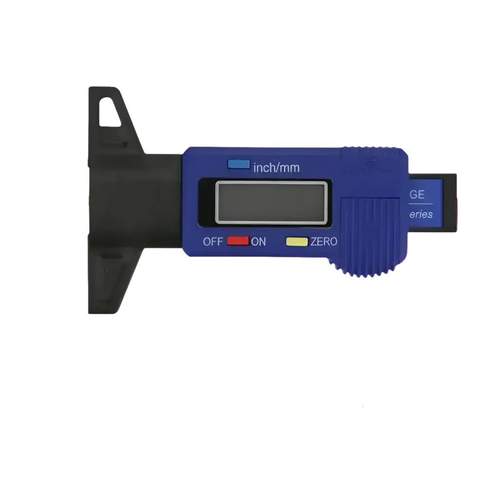 Blue digital depth gauge.