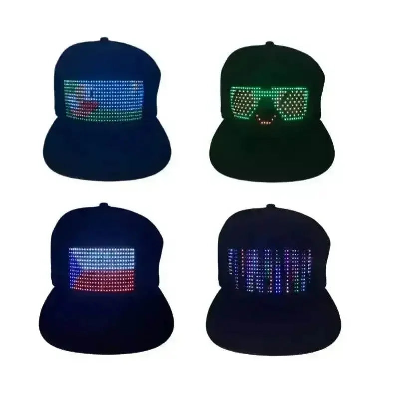 Two Black LED Message Display Baseball Cap USB Rechargeable - GiFTiFY