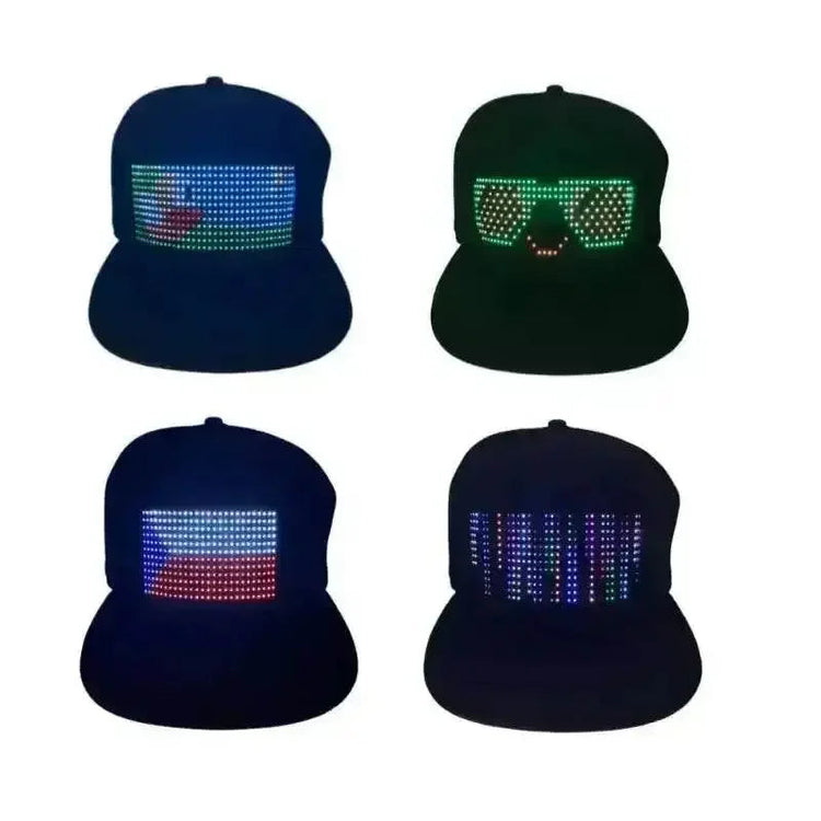 Two Black LED Message Display Baseball Cap USB Rechargeable - GiFTiFY