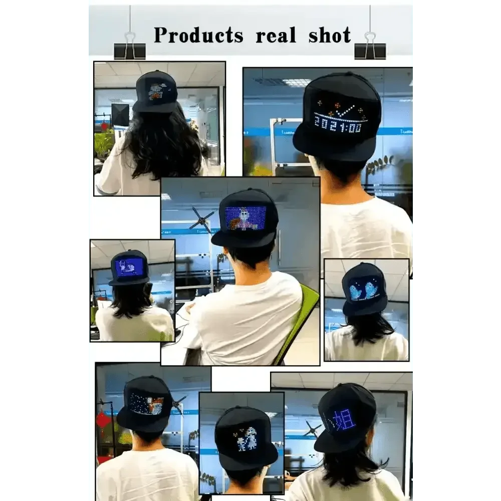 Two Black LED Message Display Baseball Cap USB Rechargeable - GiFTiFY