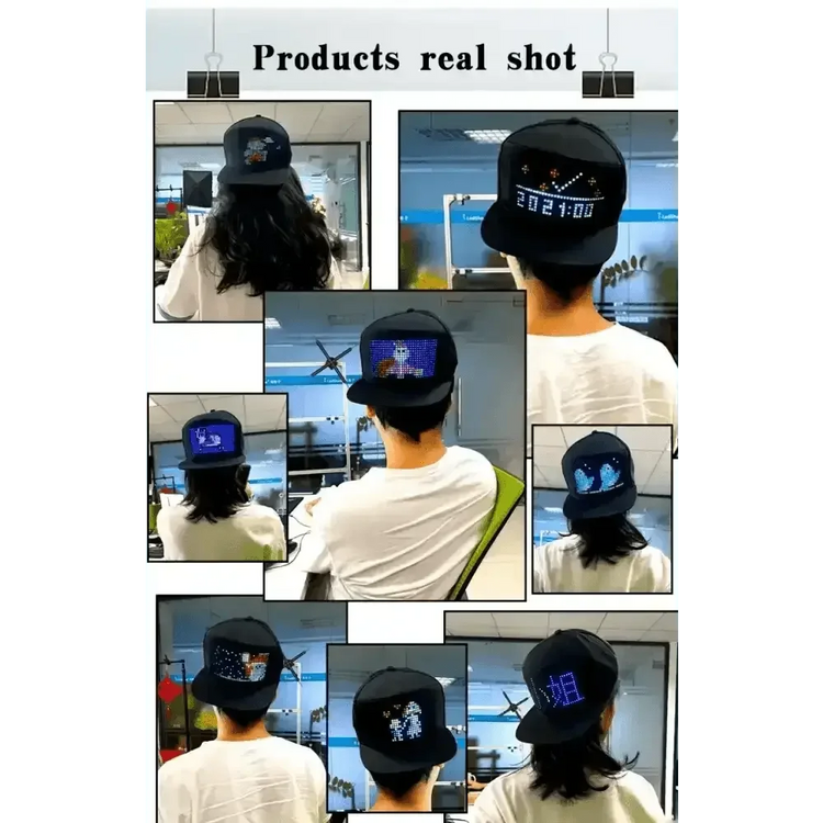 Two Black LED Message Display Baseball Cap USB Rechargeable - GiFTiFY