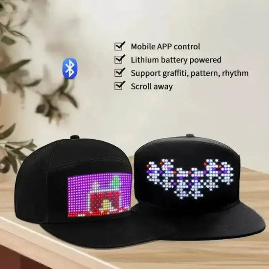 Two Black LED Message Display Baseball Cap USB Rechargeable - GiFTiFY