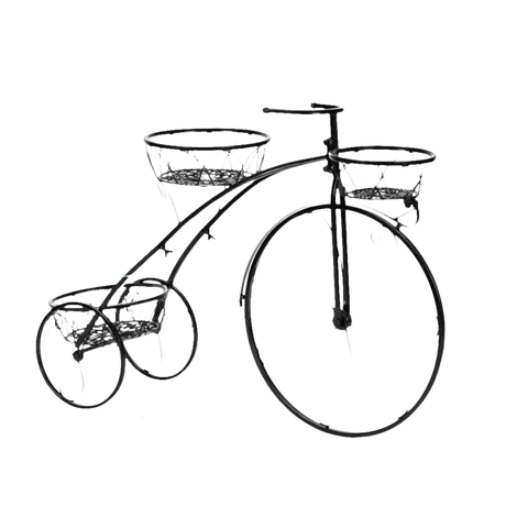 Black metal bicycle plant stand.