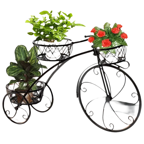 Decorative bicycle plant stand.