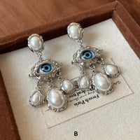 French Style Exaggerated Big Eyes Long Earrings Fashion Pearl Water Droplets Earring