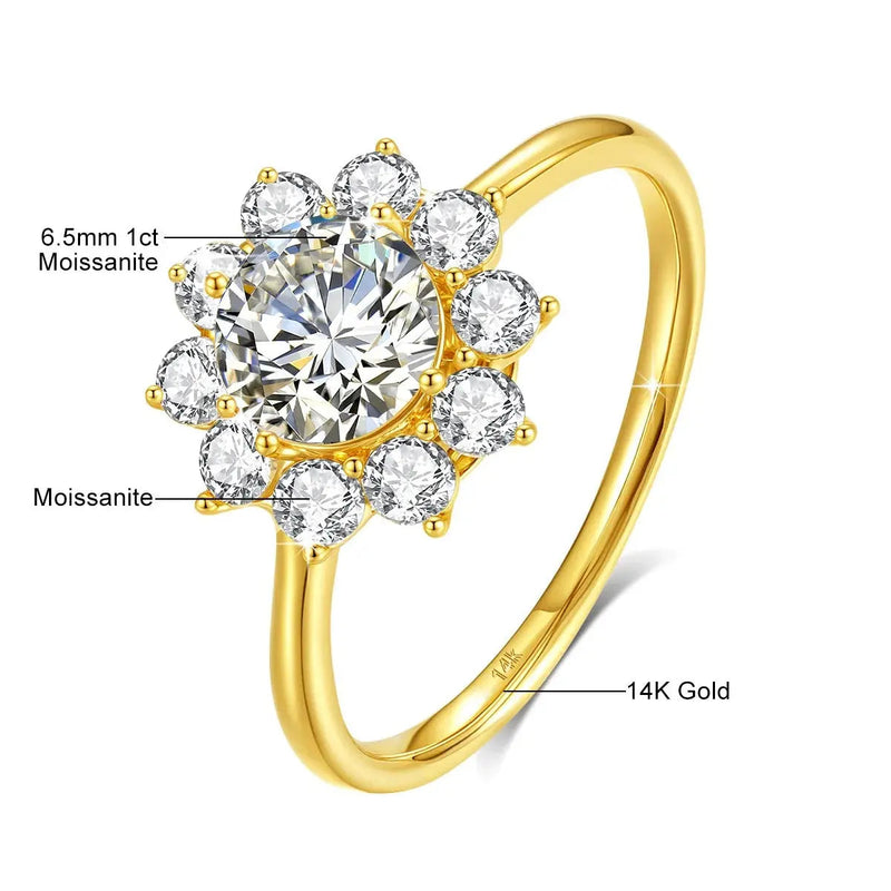 14K Gold Moissanite Flower Ring Rings by Dropshee