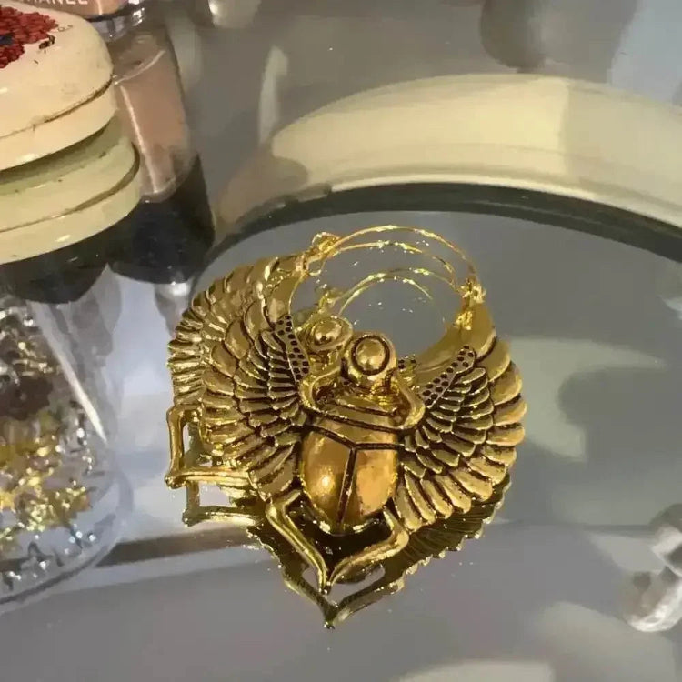 Vintage Egyptian Inspired Designs Sacred Wings Scarab Large Hoops Earrings Gypsy Tribal Women Gold Color Earrings Party Gift - GiFTiFY