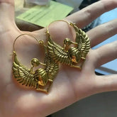 Vintage Egyptian Inspired Designs Sacred Wings Scarab Large Hoops Earrings Gypsy Tribal Women Gold Color Earrings Party Gift - GiFTiFY