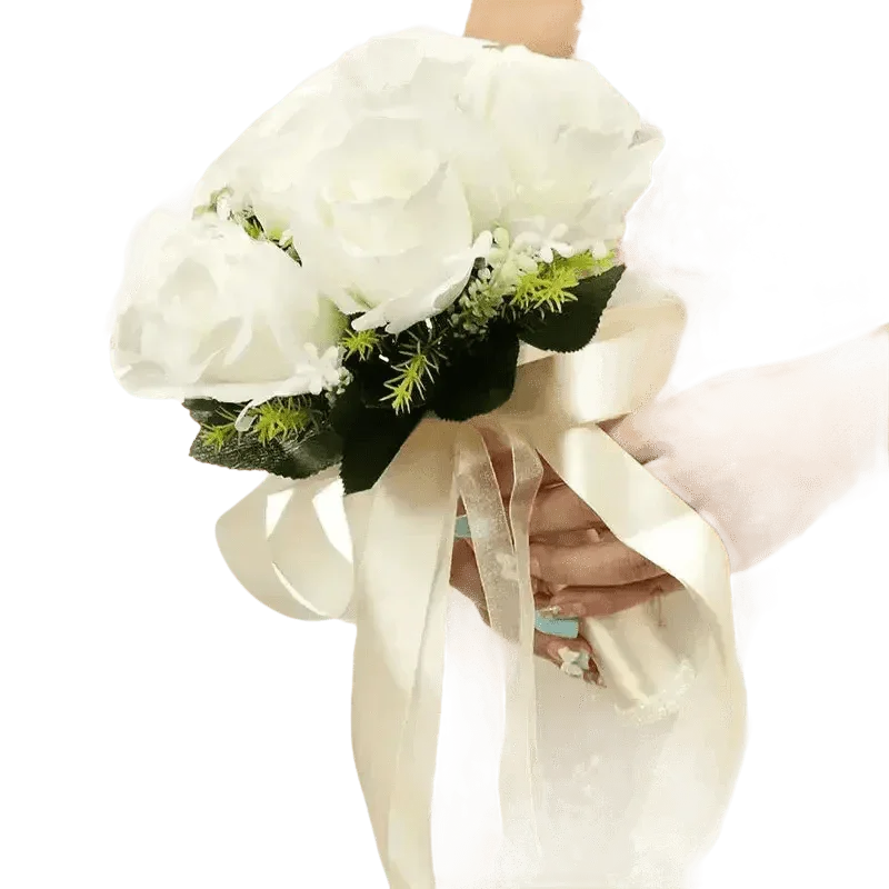 White Rose Wedding Bouquet Artificial Silk Rose - GiFTiFY