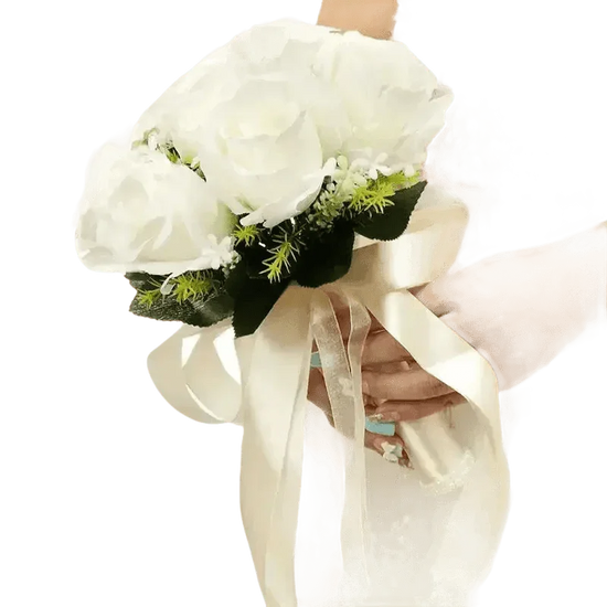 White Rose Wedding Bouquet Artificial Silk Rose - GiFTiFY