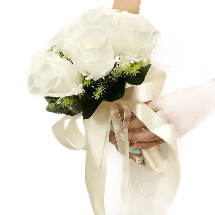 White Rose Wedding Bouquet Artificial Silk Rose - GiFTiFY