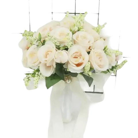 White Silk Flowers Wedding Bouquet - GiFiFY