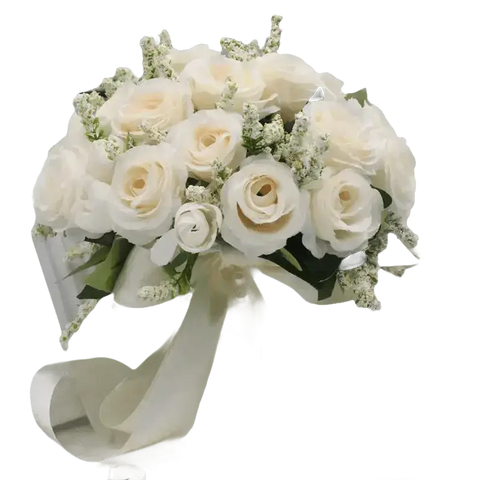 White Silk Flowers Wedding Bouquet - GiFiFY