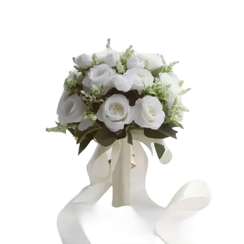 White Silk Flowers Wedding Bouquet - GiFiFY