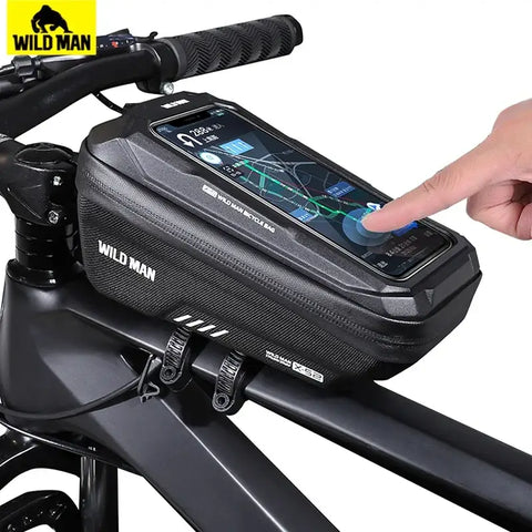 WILD MAN Mountain Bike Bag Front Handlerbar Bag Rainproof 6.8inch Mobile Phone Case Bicycle Top Tube Bag Cycling