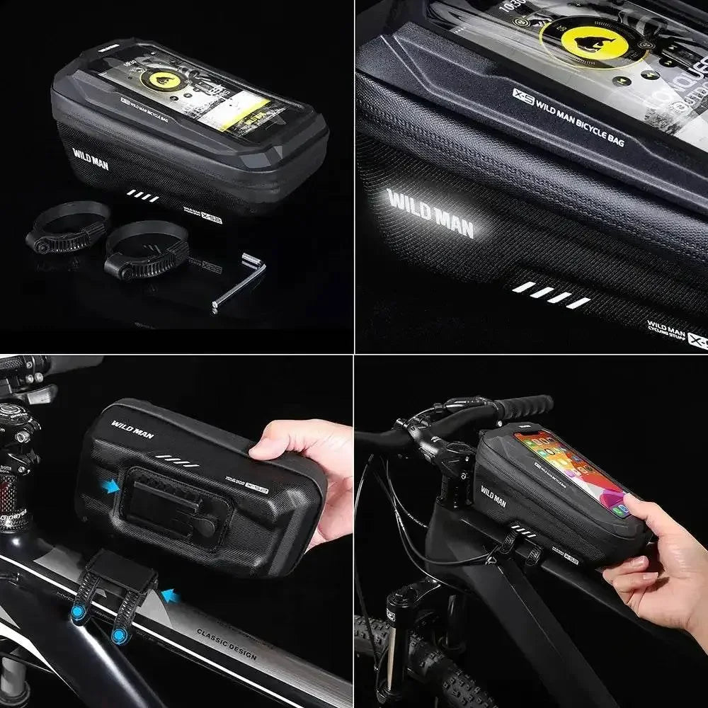 WILD MAN Mountain Bike Bag Front Handlerbar Bag Rainproof 6.8inch Mobile Phone Case Bicycle Top Tube Bag Cycling Accessories Mountain Bike Bag by DSERS