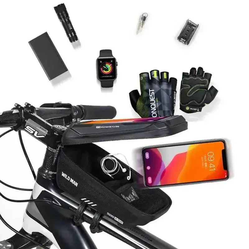 WILD MAN Mountain Bike Bag Front Handlerbar Bag Rainproof 6.8inch Mobile Phone Case Bicycle Top Tube Bag Cycling Accessories Mountain Bike Bag by DSERS