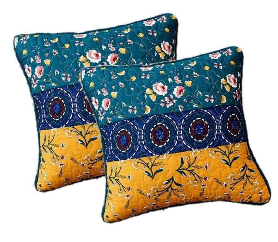 DaDa Bedding Set of 2 Bohemian Patchwork WildFlowers Floral Gardenia Throw Pillow Covers, 18" x 18" (JHW886) Cushion Cover by DaDalogy Bedding Collection