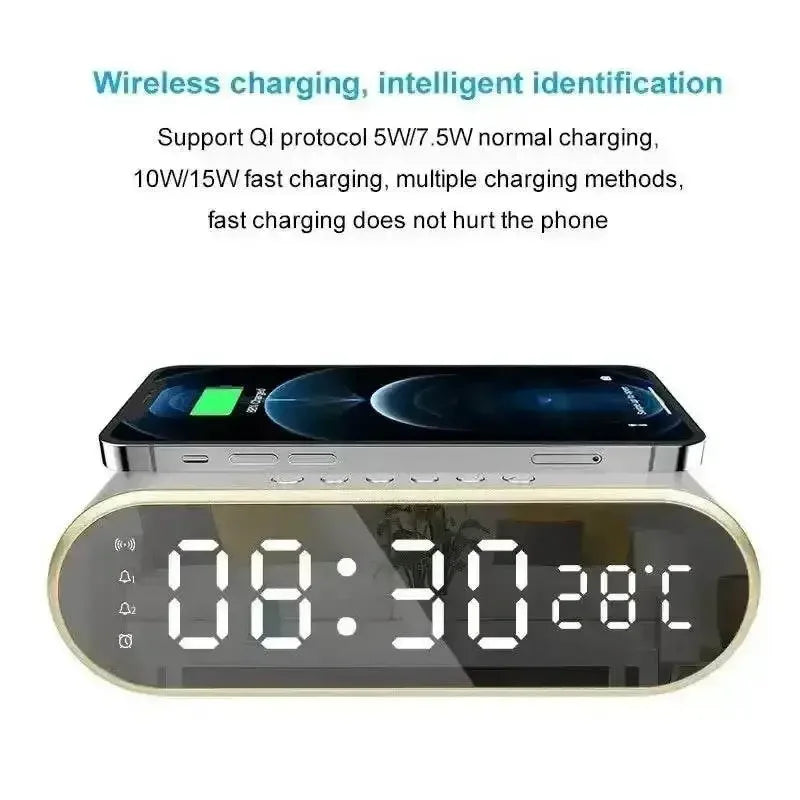 Wireless Charger Alarm Clock Time LED Digital Thermometer Earphone Phone Chargers Fast Charging Station Dock for iPhone Samsung - GiFTiFY
